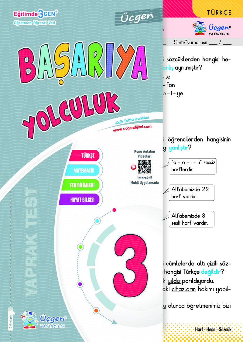 3. Sınıf Başarıya Yolculuk - Yaprak Test Kapak Resmi